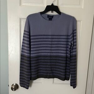 Charter Club Women's Crewneck Sweater - Lavender and Dark Gray Stripes